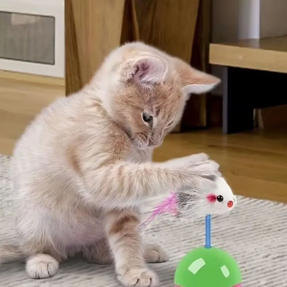 Interactive Furry Toy for Small Pets Pink Feather Toys Cat Kitty Colorful
